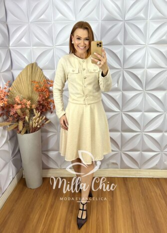 Milla Chic - millachic com br conjunto bella em tweed off white 4 Conjunto Renata Em Tweed - Off White - Milla Chic