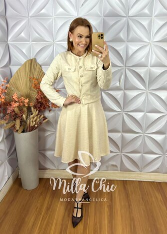 Milla Chic - millachic com br conjunto bella em tweed off white 5 Conjunto Renata Em Tweed - Off White - Milla Chic
