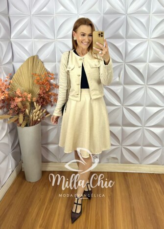 Conjunto Renata Em Tweed - Off White - Milla Chic