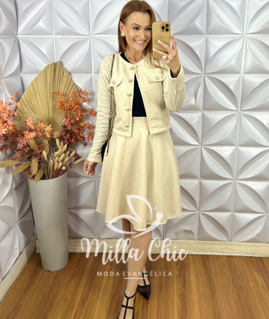 Conjunto Renata Em Tweed - Off White - Milla Chic