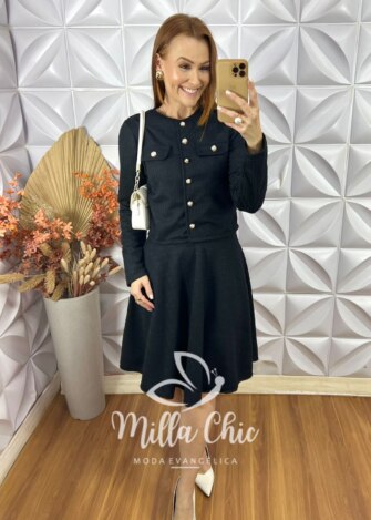 Milla Chic - millachic com br conjunto bella em tweed off white copia 1 Conjunto Renata Em Tweed - Preto - Milla Chic