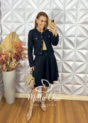 Conjunto Renata Em Tweed - Preto - Milla Chic