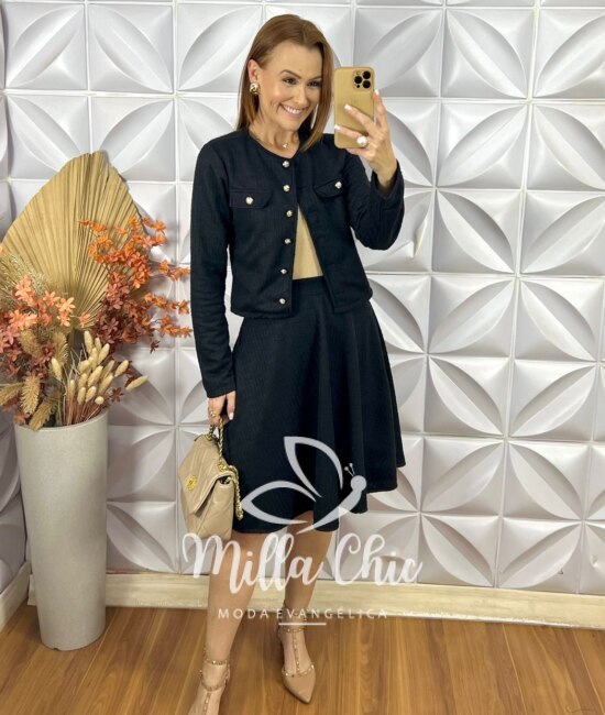 Conjunto Renata Em Tweed - Preto - Milla Chic