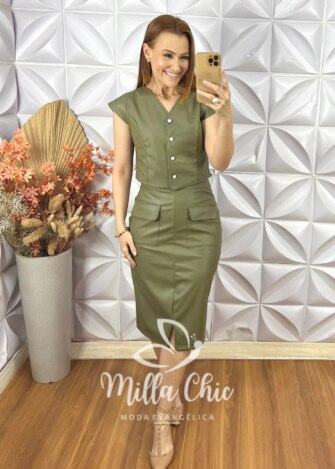 Milla Chic - millachic com br conjunto carmem em p u verde militar 1 Conjunto Carmem em P.U - Verde Militar - Milla Chic