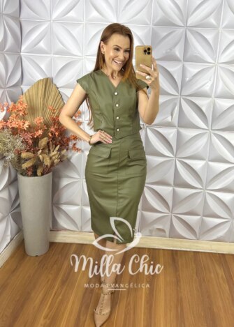 Milla Chic - millachic com br conjunto carmem em p u verde militar 2 Conjunto Carmem em P.U - Verde Militar - Milla Chic