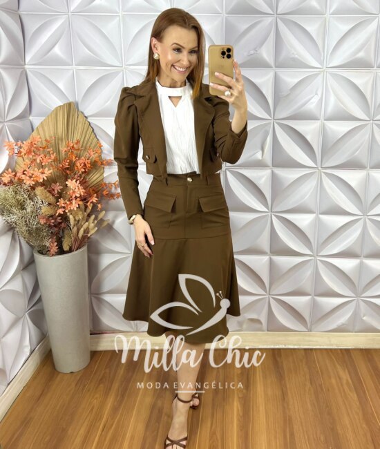 Conjunto Jade Em Alfaiataria - Marrom - Milla Chic