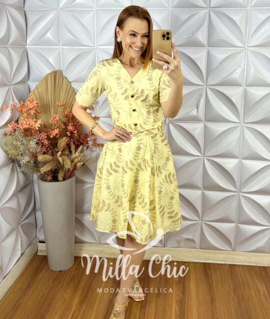 Conjunto Roberta Em Lesie De Algodão - Amarelo Manteiga - Milla Chic
