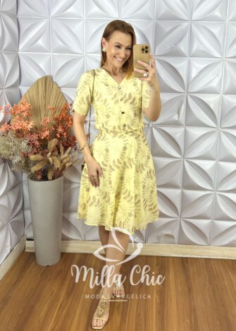 Milla Chic - millachic com br conjunto roberta em lesie de algodao amarelo manteiga 2 Conjunto Roberta Em Lesie De Algodão - Amarelo Manteiga - Milla Chic