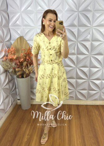 Milla Chic - millachic com br conjunto roberta em lesie de algodao amarelo manteiga 4 Conjunto Roberta Em Lesie De Algodão - Amarelo Manteiga - Milla Chic