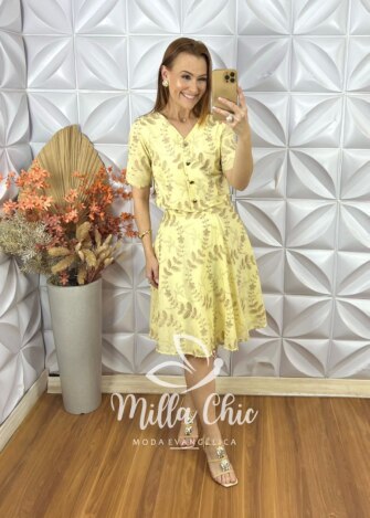 Conjunto Roberta Em Lesie De Algodão - Amarelo Manteiga - Milla Chic