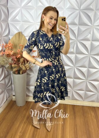 Conjunto Roberta Em Lesie De Algodão - Azul Naval - Milla Chic
