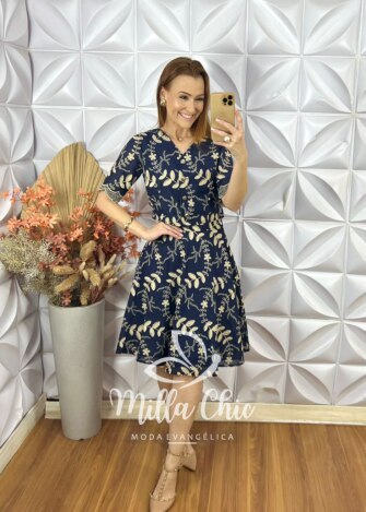 Conjunto Roberta Em Lesie De Algodão - Azul Naval - Milla Chic