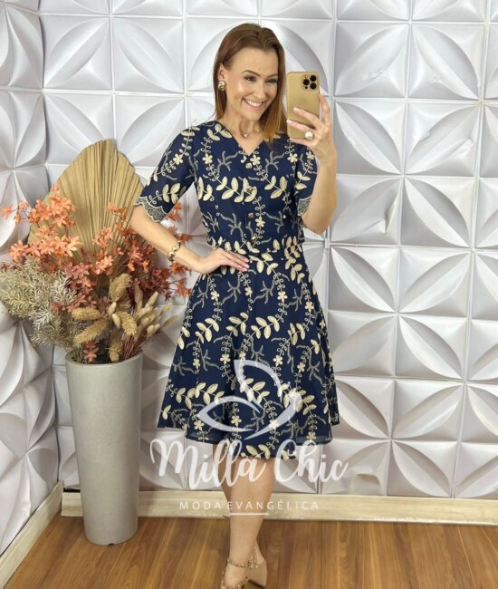 Conjunto Roberta Em Lesie De Algodão - Azul Naval - Milla Chic