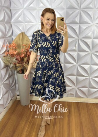 Conjunto Roberta Em Lesie De Algodão - Azul Naval - Milla Chic
