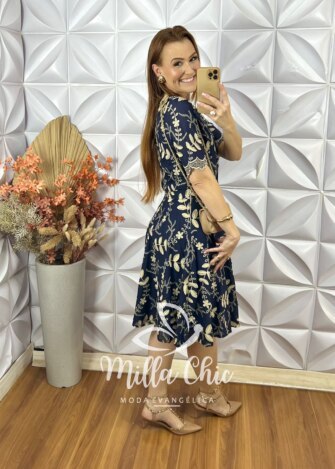 Conjunto Roberta Em Lesie De Algodão - Azul Naval - Milla Chic