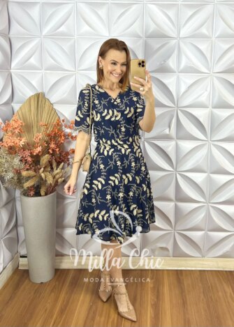 Conjunto Roberta Em Lesie De Algodão - Azul Naval - Milla Chic