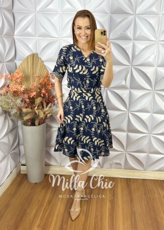 Conjunto Roberta Em Lesie De Algodão - Azul Naval - Milla Chic