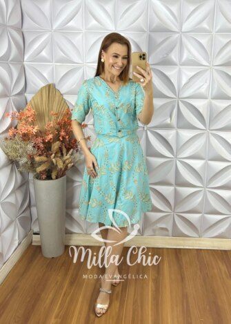Conjunto Roberta Em Lesie De Algodão - Verde Acqua - Milla Chic