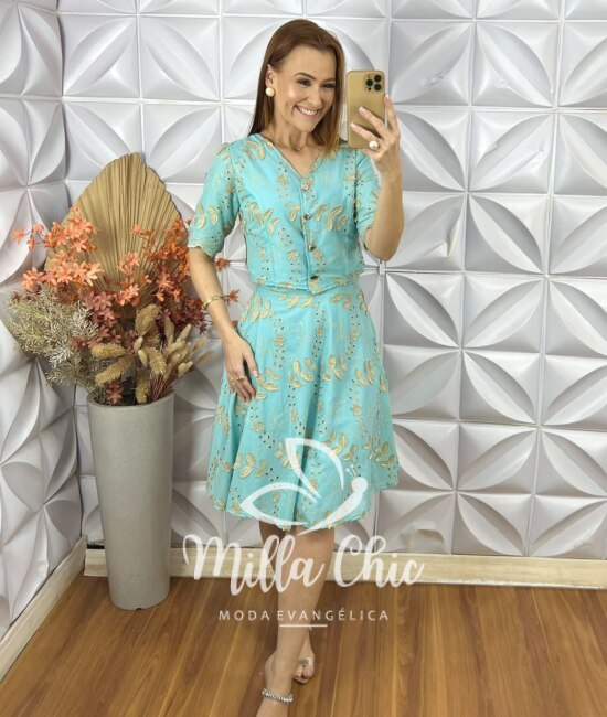Conjunto Roberta Em Lesie De Algodão - Verde Acqua - Milla Chic