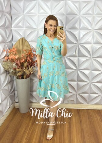 Conjunto Roberta Em Lesie De Algodão - Verde Acqua - Milla Chic