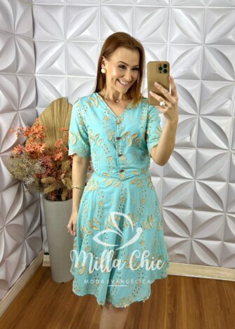 Conjunto Roberta Em Lesie De Algodão - Verde Acqua - Milla Chic