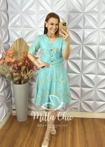 Conjunto Roberta Em Lesie De Algodão - Verde Acqua - Milla Chic