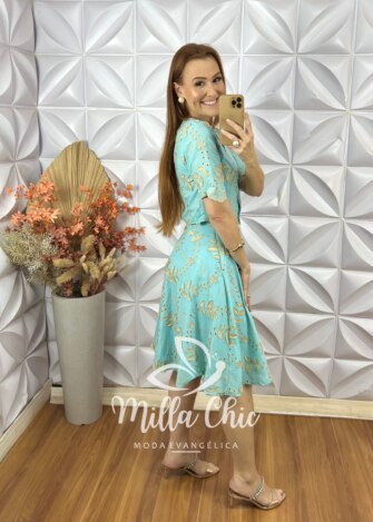 Conjunto Roberta Em Lesie De Algodão - Verde Acqua - Milla Chic