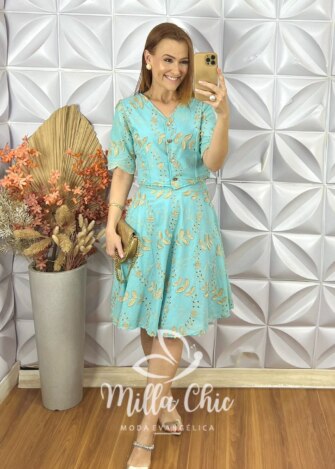 Conjunto Roberta Em Lesie De Algodão - Verde Acqua - Milla Chic