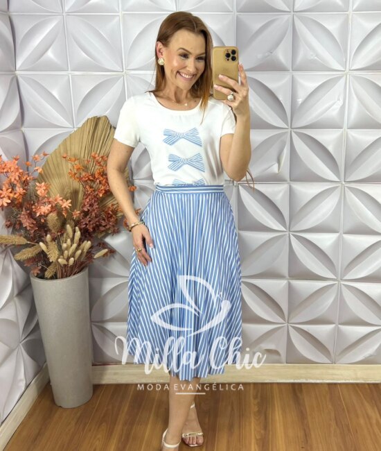 Conjunto Taciane Com Saia Plissada - Azul - Milla Chic