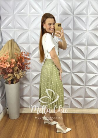 Conjunto Taciane Com Saia Plissada - Oliva - Milla Chic