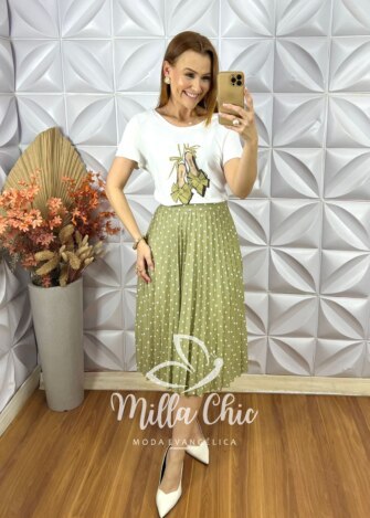 Conjunto Taciane Com Saia Plissada - Oliva - Milla Chic