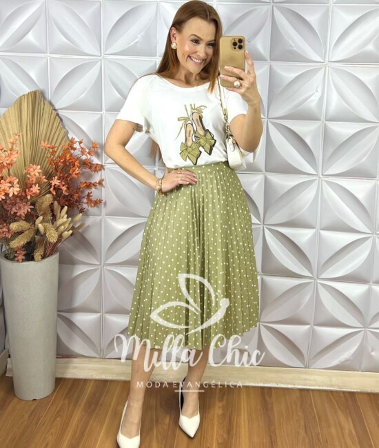 Conjunto Taciane Com Saia Plissada - Oliva - Milla Chic