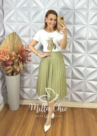 Conjunto Taciane Com Saia Plissada - Oliva - Milla Chic