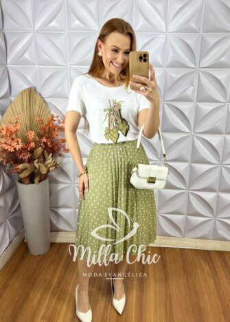 Conjunto Taciane Com Saia Plissada - Oliva - Milla Chic
