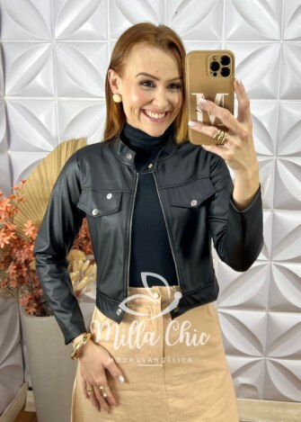 Jaqueta Lúcia Em P.U - Preta - Milla Chic