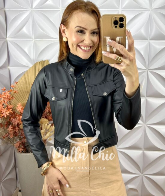 Jaqueta Lúcia Em P.U - Preta - Milla Chic