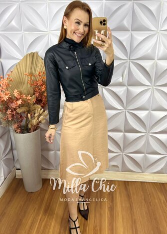 Jaqueta Lúcia Em P.U - Preta - Milla Chic