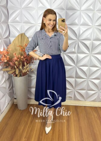 Saia Georgina Em alfaiataria - Azul - Milla Chic
