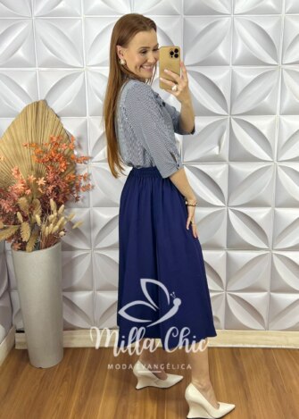 Saia Georgina Em alfaiataria - Azul - Milla Chic