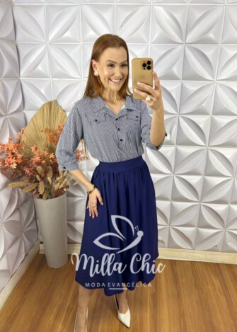 Saia Georgina Em alfaiataria - Azul - Milla Chic