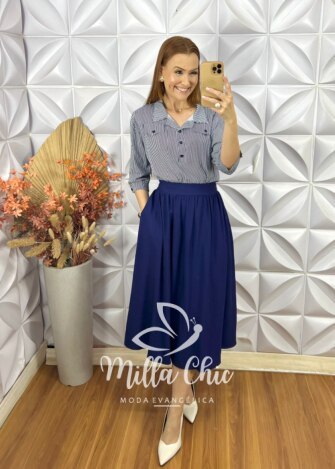 Saia Georgina Em alfaiataria - Azul - Milla Chic