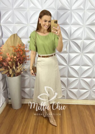 Saia Joaquina Em Alfaiataria - Rosa Antigo - Milla Chic