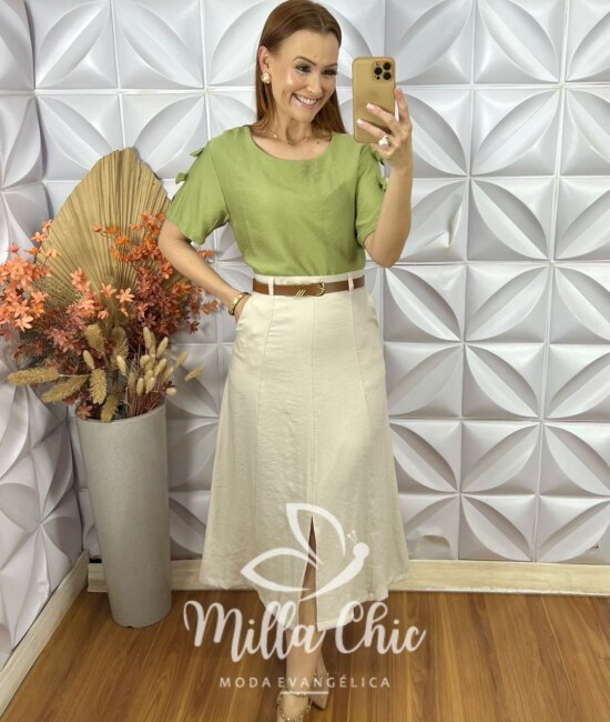 Saia Joaquina Em Alfaiataria - Rosa Antigo - Milla Chic
