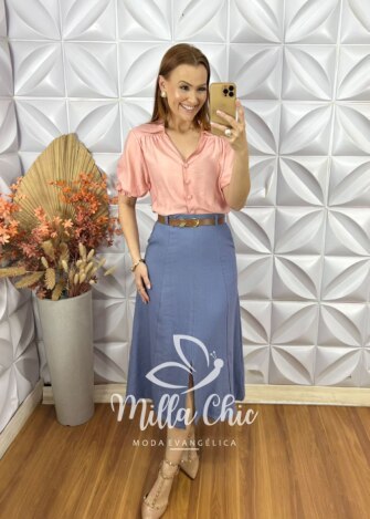 Saia Joaquina Em Alfaiataria - Rosa Antigo - Milla Chic