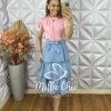 Saia Kesia Em Linho Camadas - Azul Celeste - Milla Chic