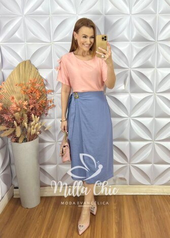 Saia Porsha Em Alfaiataria Marrant - Azul Lavanda - Milla Chic