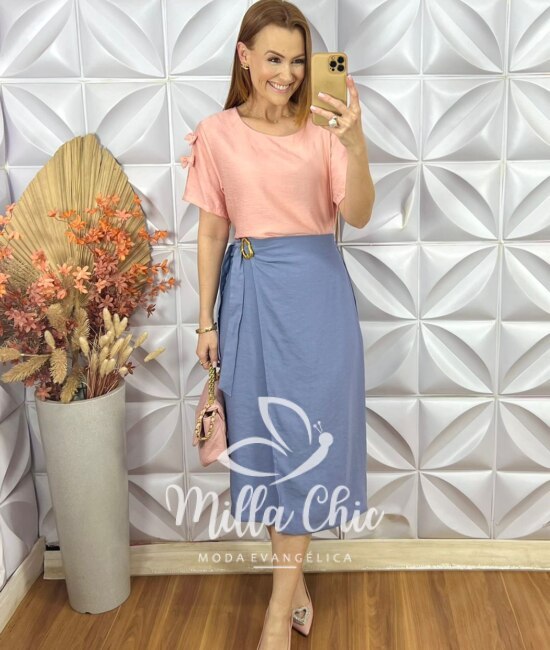 Saia Porsha Em Alfaiataria Marrant - Azul Lavanda - Milla Chic
