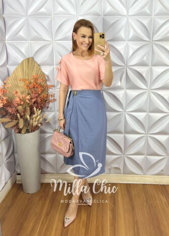 Saia Porsha Em Alfaiataria Marrant - Azul Lavanda - Milla Chic