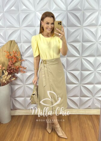 Saia Porsha Em Alfaiataria Marrant - Bege - Milla Chic