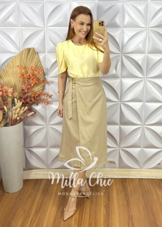 Saia Porsha Em Alfaiataria Marrant - Bege - Milla Chic